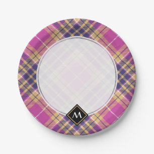 Assiettes En Carton Tartan rose, or et bleu