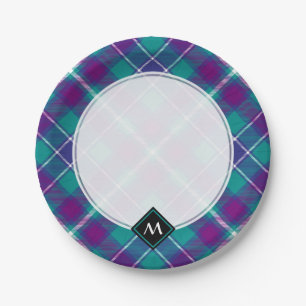 Assiettes En Carton Tartan vert de mer, violet et bleu