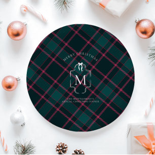 Assiettes En Carton Tartan vert et rose   Noël monographique personnal