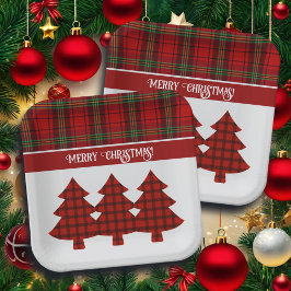 Assiettes En Carton Tartan vert rouge