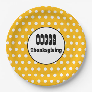 Assiettes En Carton Tarte citrouille et blanc Polka point Thanksgiving