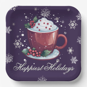 Assiettes En Carton Tasse de chocolat chaud de Noël Violet