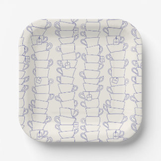 Assiettes En Carton Tasse de thé anglaise bleue rayée