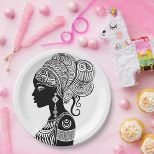 Assiettes En Carton Tatouage Tribal Portrait de Fille Africaine