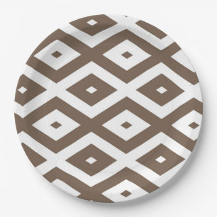 Assiettes En Carton Taupe motif diamant brun et blanc
