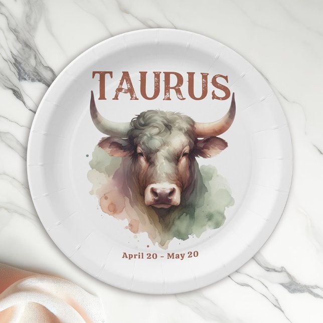 Assiettes En Carton Taurus Bull Zodiac Thématique fête d'anniversaire (Coordinate Your Taurus Zodiac-Themed Party with Extras Like These Paper Plates!)