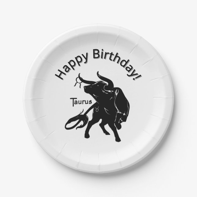 Assiettes En Carton Taurus puissant le Zodiac Bull Joyeux Anniversaire (Devant)