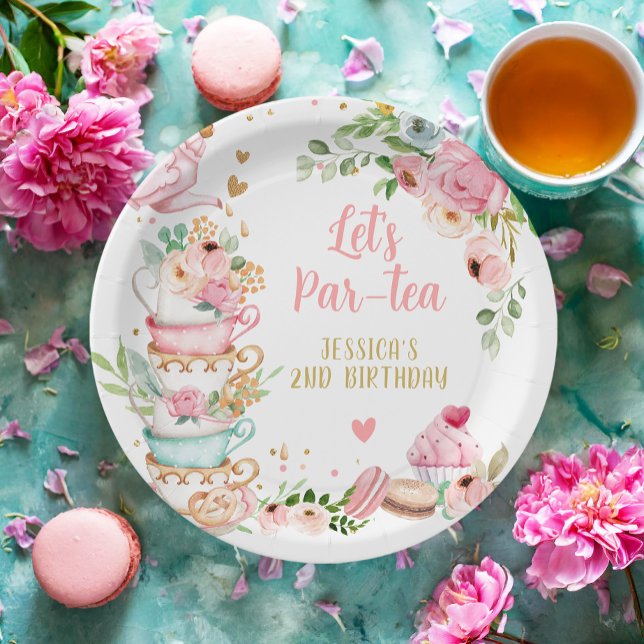 Assiettes En Carton Tea Anniversaire Fleur rose Fille Par tea Floral (Créateur téléchargé)