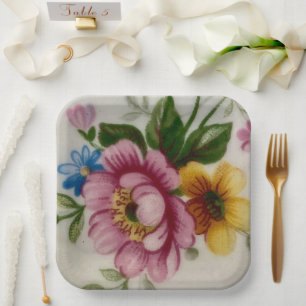 Assiettes En Carton Tea Cup Bouquet Floral Plaque Papier
