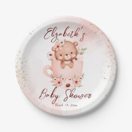 Assiettes En Carton Tea party baby shower rose en peluche dans une tas