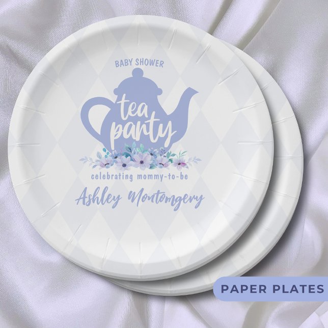 Assiettes En Carton Tea Party Purple Aquarelle Baby shower (Créateur téléchargé)