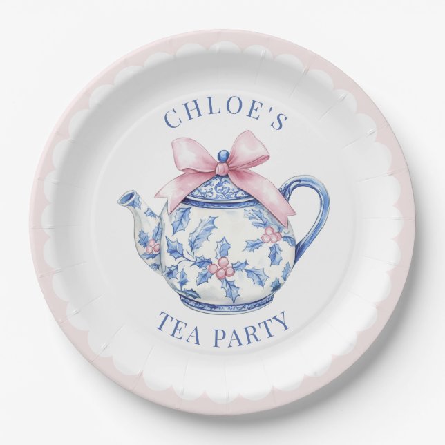 Assiettes En Carton Tea Party rose et bleu (Devant)