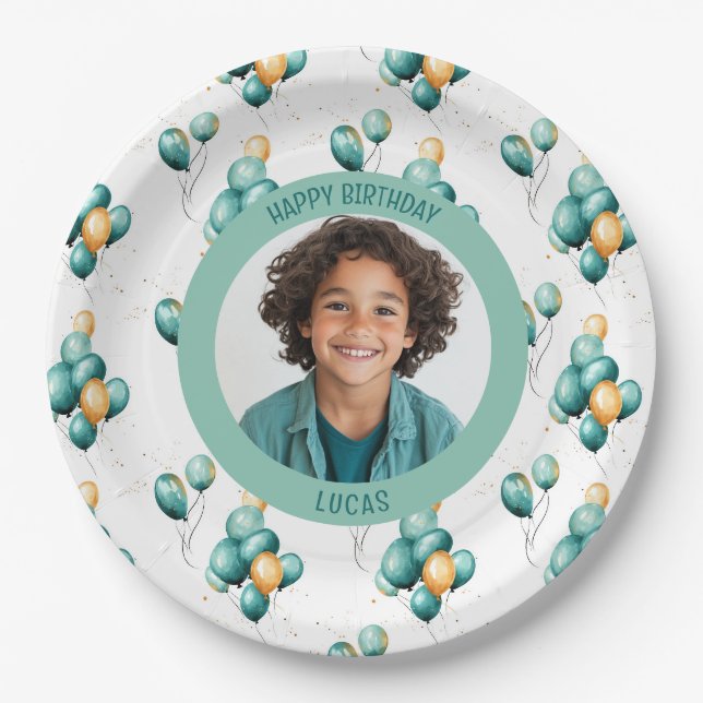Assiettes En Carton Teal Faux Gold Balloons Photo (Devant)