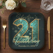 Teal Gold Geometric Mosaic 21st Birthday Party