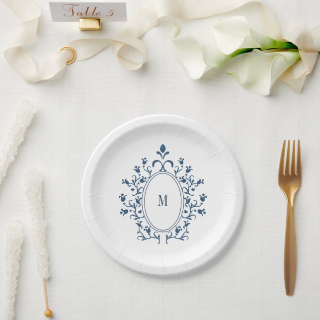 Assiettes En Carton Teal Monogram Plate (Mariage)