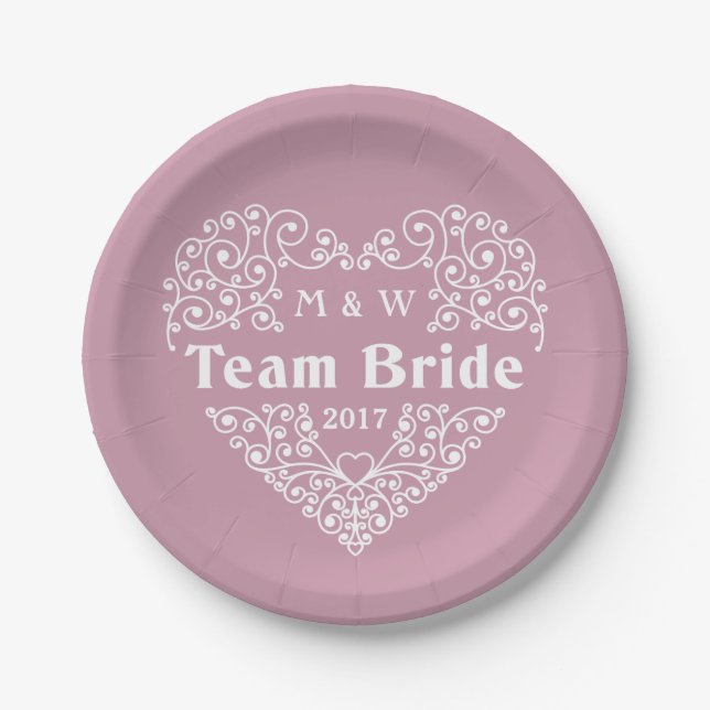 Assiettes En Carton Team Bride monogrammes personnalisés et plaques pa (Devant)