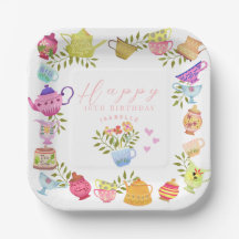 Teapots et tasses Plaques de papier d'anniversaire