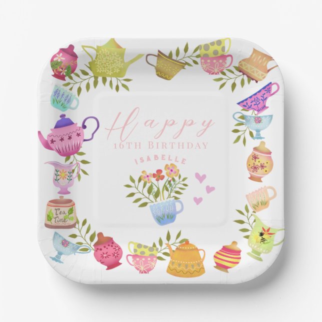 Assiettes En Carton Teapots et tasses Plaques de papier d'anniversaire (Recto)