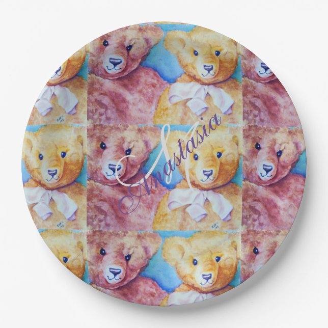 ASSIETTES EN CARTON TEDDDY BEAR LOVE MONOGRAM PARTY (Devant)