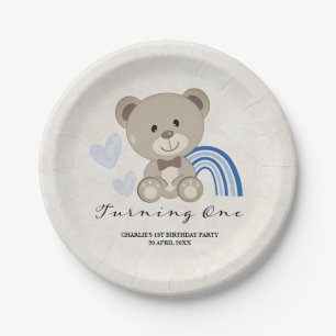 Assiettes En Carton Teddy Bear 1er Anniversaire bleu