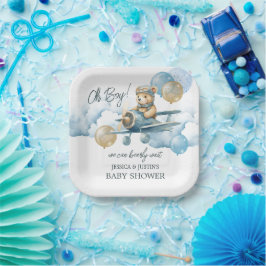 Assiettes En Carton Teddy Bear Air Plane Plaque en papier bleu