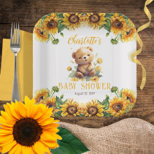 Assiettes En Carton Teddy Bear and Sunflowers Baby Shower