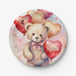 Assiettes En Carton Teddy Bear Anniversaire Ajouter Nom et âge