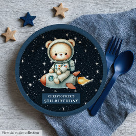 Assiettes En Carton Teddy Bear Astronaut Baby Boy Birthday Custom