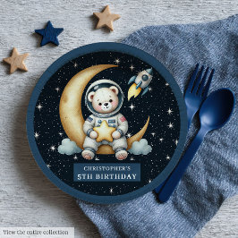 Assiettes En Carton Teddy Bear Astronaut Baby shower spatial Plaque en