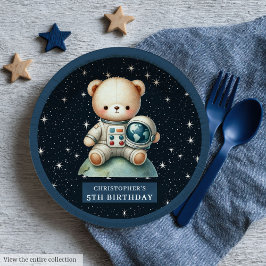 Assiettes En Carton Teddy Bear Astronaut Nom personnalisé Plaque de Ba
