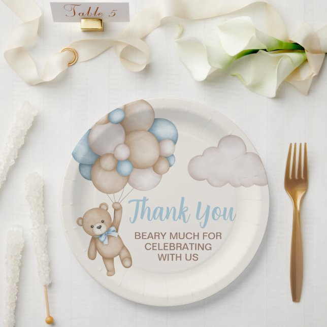 Assiettes En Carton Teddy Bear Baby shower Boy (Mariage)