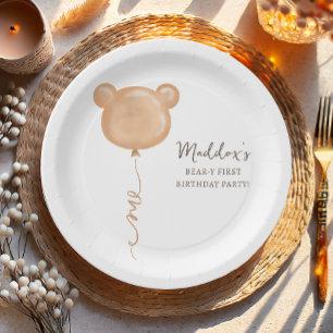 Assiettes En Carton Teddy Bear Balloon Beary Première fête d'anniversa