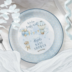 Assiettes En Carton Teddy Bear Balloons Garçon Bearly Wait Baby shower