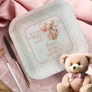 Assiettes En Carton Teddy Bear Balloons Girl Bearly Wait Baby shower