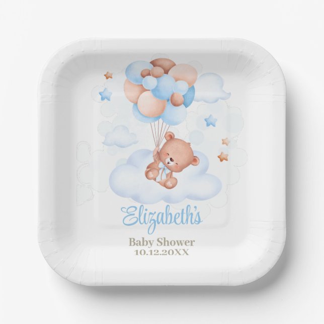 Assiettes En Carton Teddy Bear dans le Baby shower Sky (Recto)