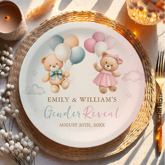 Assiettes En Carton Teddy Bear Gender Reveal Plate