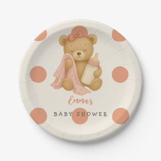 Assiettes En Carton Teddy Bear Girl Plaques de Baby shower papier