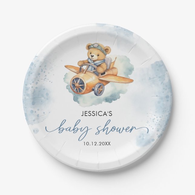 Assiettes En Carton Teddy Bear Pastel Baby shower Boy (Devant)
