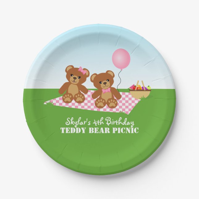Assiettes En Carton Teddy Bear Pique-nique fête d'anniversaire (Devant)