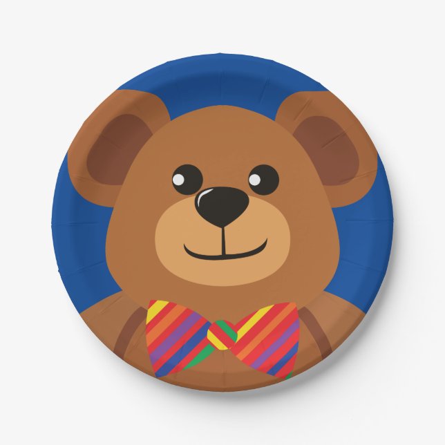 Assiettes En Carton Teddy Bear Rainbow Cute 1ère fête anniversaire (Devant)
