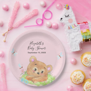 Assiettes En Carton Teddy Bear rose bébé fille Douche cadeau