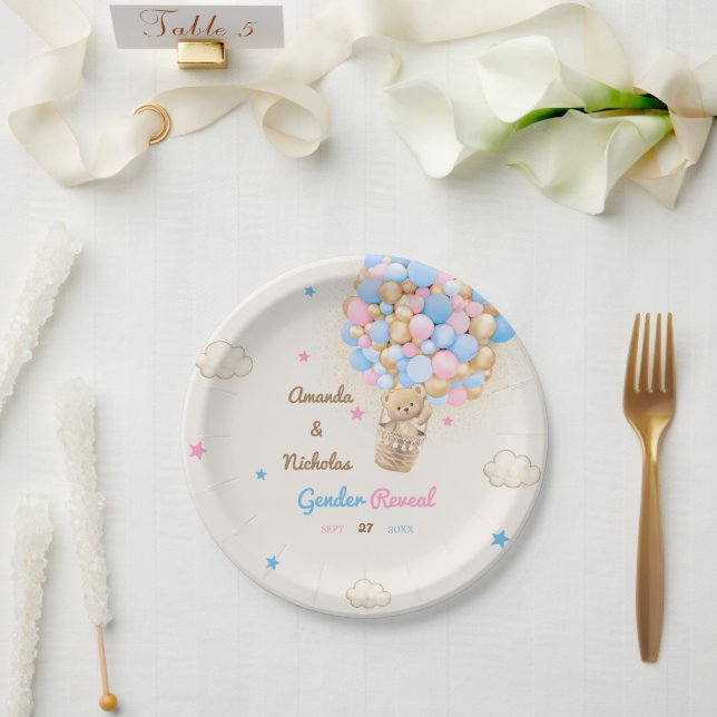 Assiettes En Carton Teddy Bear Sexe Révéler rose bleu (Mariage)