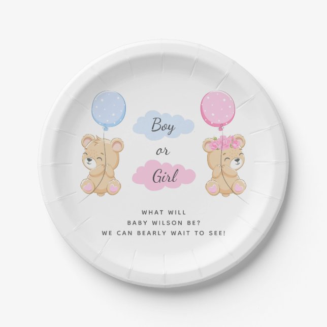 Assiettes En Carton Teddy Bear Thème Genre Reveval Party Plaque papier (Devant)