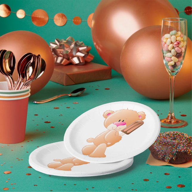 Assiettes En Carton Teddy Bear With An Ice Block Paper Plates (Créateur téléchargé)