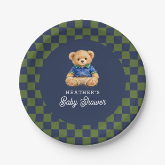 Assiettes En Carton Teddy Beary Checkboard Retro Baby Shower