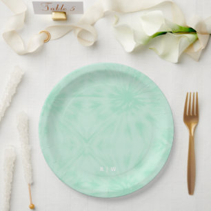 Assiettes En Carton Teint Monogramme vert de menthe pastel