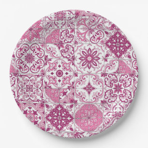 Assiettes En Carton Teintes méditerranéennes/ carreaux d'azulejo