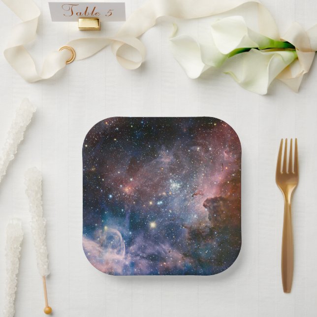 Assiettes En Carton Télescope Nebula Hubble Carina Rouge et Bleu (Mariage)