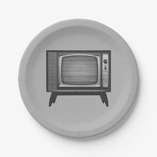 Assiettes En Carton Téléviseur d'art de bruit rétro