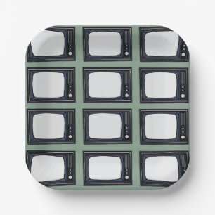 Assiettes En Carton Télévision Vieux Classic Retro TV Motif Party
